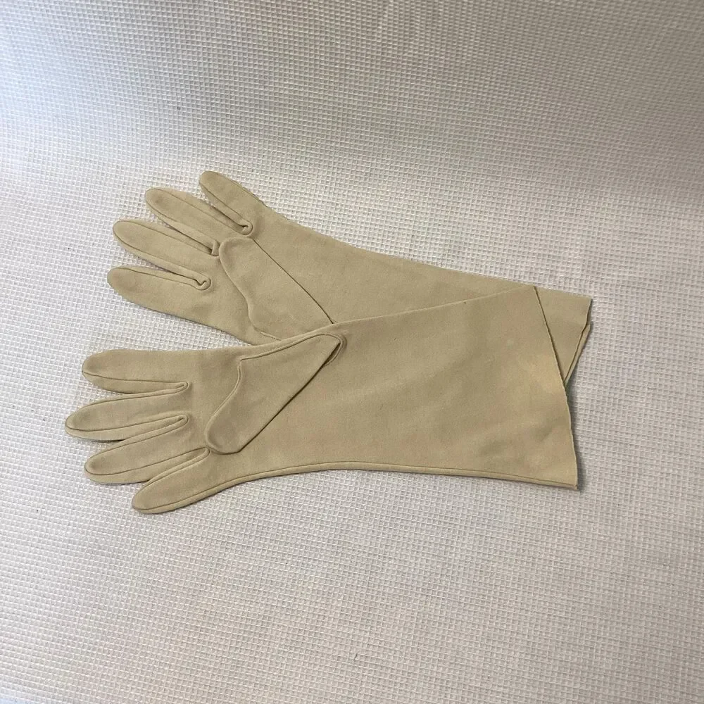 Vintage Ladies Gloves Beige Sueded fabric MEDIUM